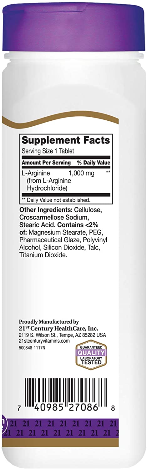 21st CENTURY L-Arginine Muscle Support Dietary Supplement 1000mg  - Image 3
