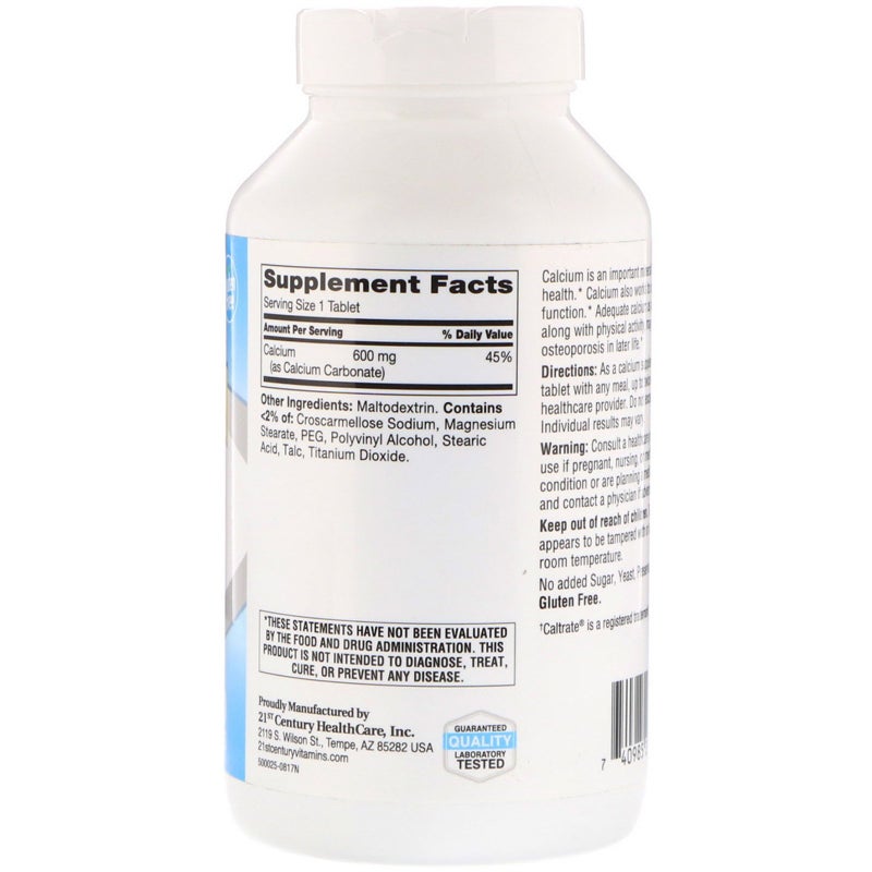 21st Century 600 Calcium Supplement - 400 Tablets  - Image 2