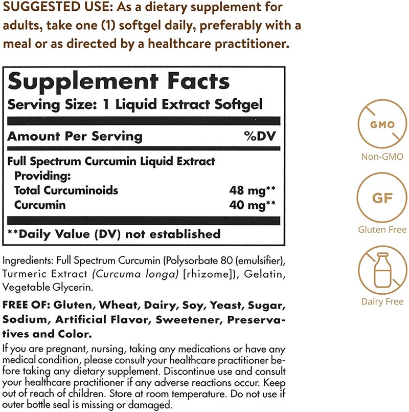 Solgar Full Spectrum Curcumin Dietary Supplement - 60 Softgels - Image 2