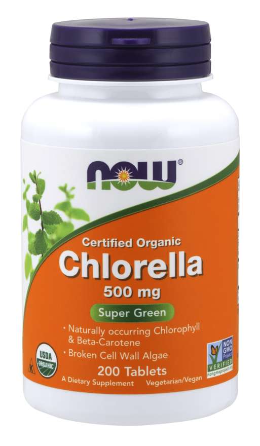 Now Certified - Organic Chlorella Super Green 500mg - 200 Tablets - Image 1