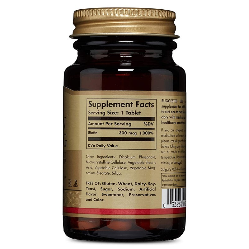 Solgar Biotin Dietary Supplement 300mcg - 100 Tablets - Image 2