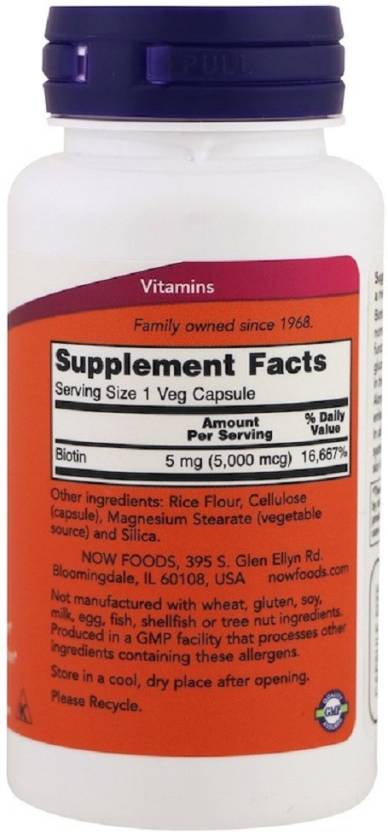 Now Foods Biotin Dietary Supplement 5000mcg - 60 Capsules  - Image 2
