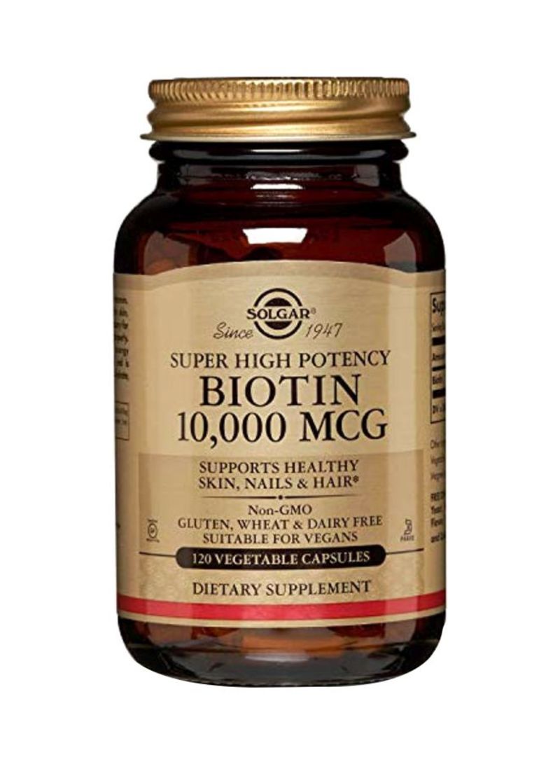 Solgar - Biotin Dietary Supplement 10000mcg - 120 Vegetable Capsules - Image 1