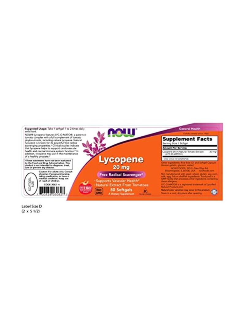 Now Foods Lycopene Dietary Supplement 20mg - 50 Softgels - Image 2