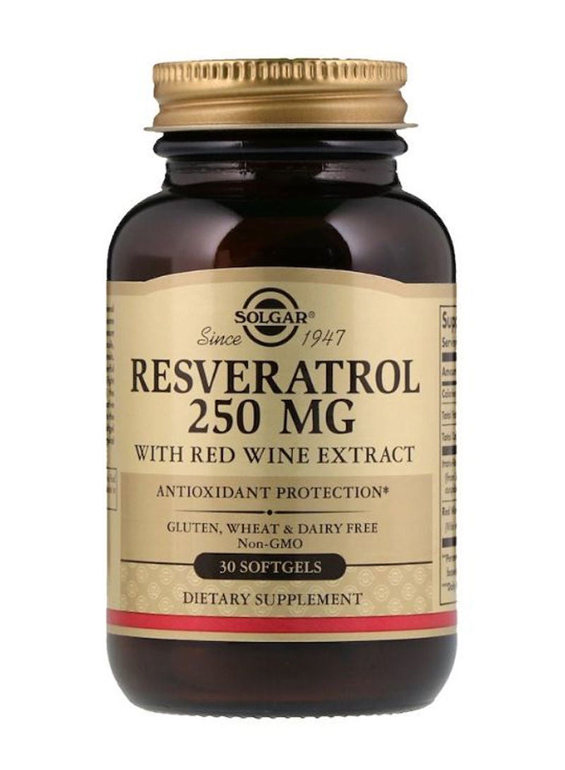 Solgar Resveratrol Dietary Supplement 250mg - 30 Softgels - Image 1