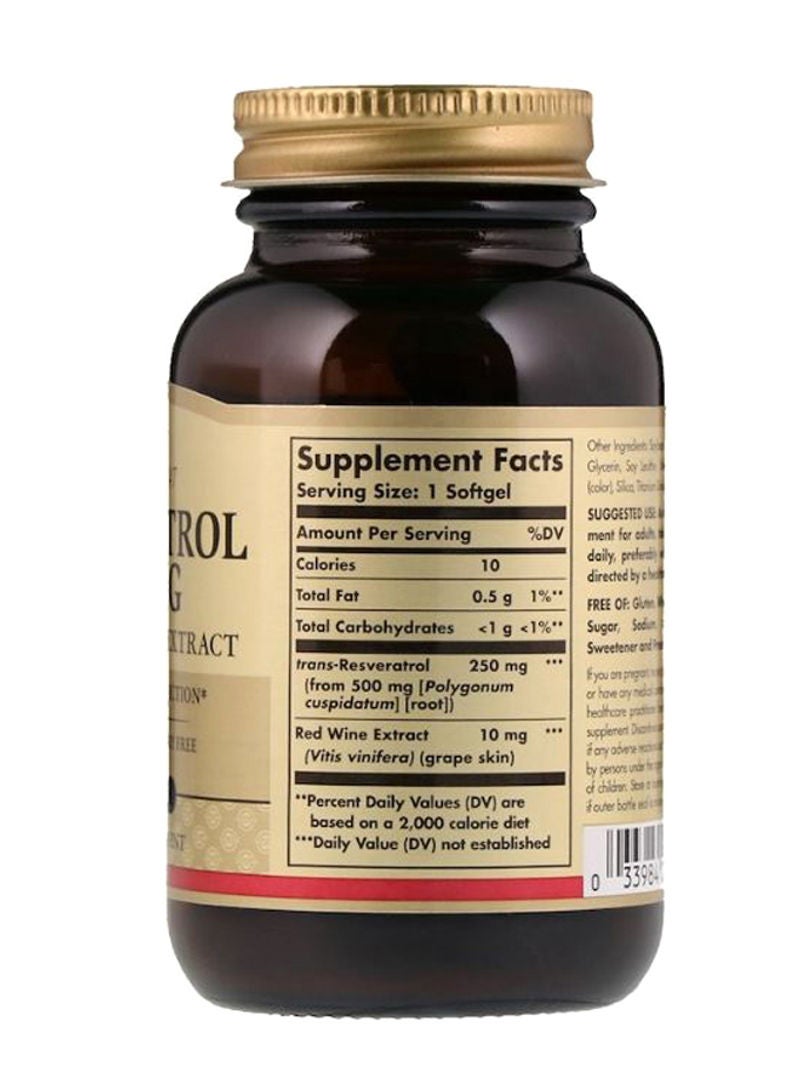Solgar Resveratrol Dietary Supplement 250mg - 30 Softgels - Image 2