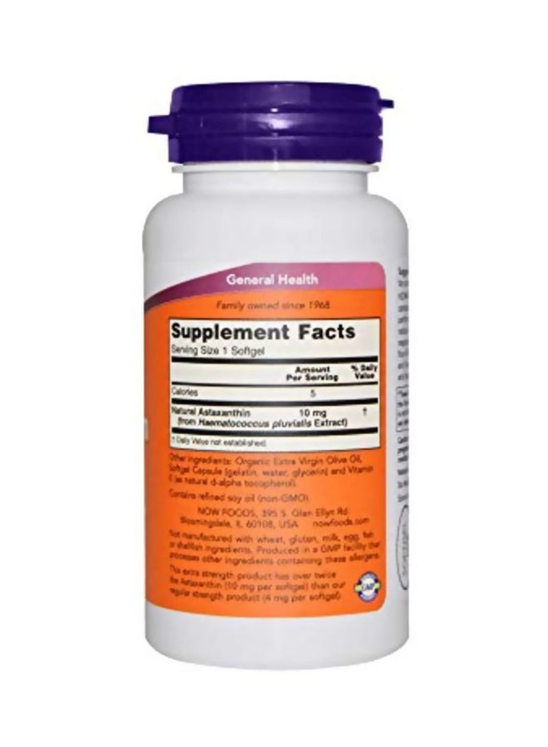 Now Foods Extra Strength Astaxanthin 10mg Dietary Supplement - 60 Softgels - Image 2