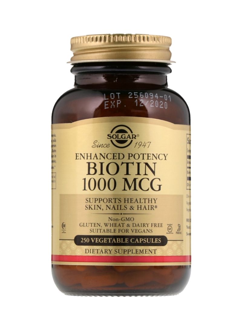 Solgar Enhanced Potency Biotin 1000 mcg Dietary Supplement - 250 Vegetable Capsules