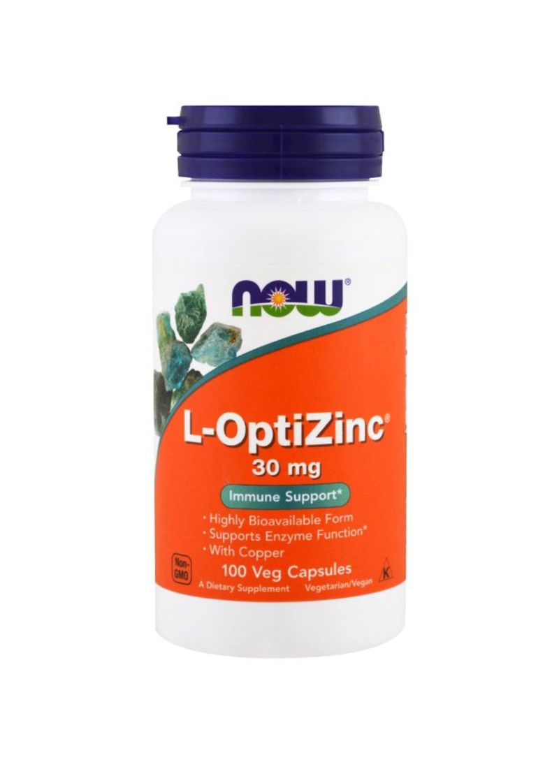 Now Foods L-OptiZinc Supplement 30 mg - 100 Veg Capsules