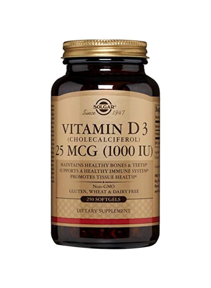 Solgar Vitamin D3 25 mcg 1000 IU - 250 Softgels - Image 1