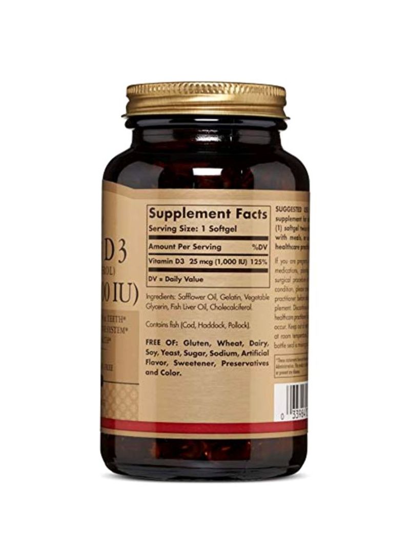 Solgar Vitamin D3 25 mcg 1000 IU - 250 Softgels - Image 2