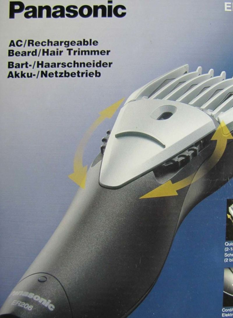 Panasonic - Men'S Rechargeable Beard  Hair Trimmer, 12 Cutting Lenghts, Er 206 Grey/White - Image 1