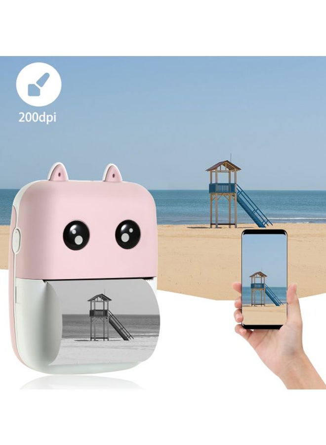 Aibecy - Wireless Pocket Printer With Printing Paper Roll And Charging Cable Pink/White - Image 1