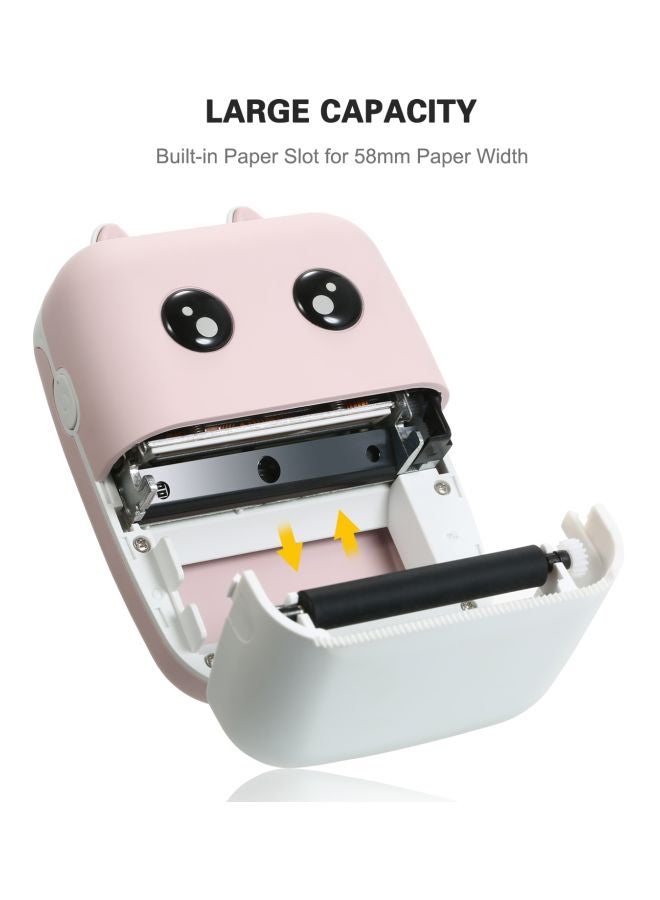 Aibecy - Wireless Pocket Printer With Printing Paper Roll And Charging Cable Pink/White - Image 1