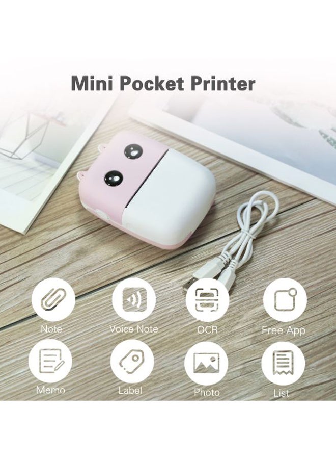 Aibecy - Wireless Pocket Printer With Printing Paper Roll And Charging Cable Pink/White - Image 1