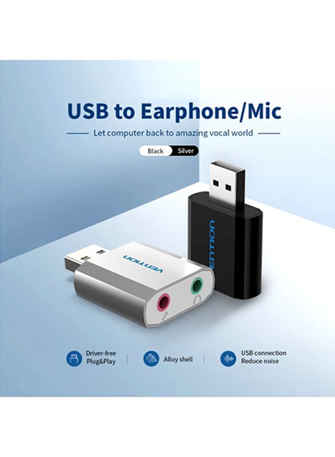 فينشن محول بطاقة صوت من USB إلى سماعة أذن/ ميكروفون أسود  - Image 2