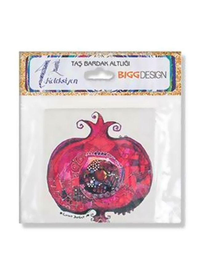 Pomegranate Printed Limbra Natural Stone Coaster Red/White/Black 10x10cm
