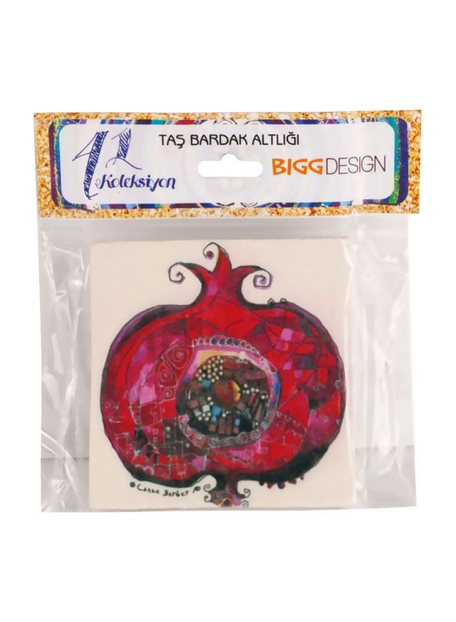 Pomegranate Printed Limbra Natural Stone Coaster Red/White/Black 10x10cm