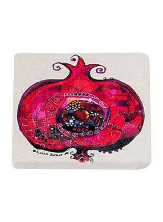 Pomegranate Printed Limbra Natural Stone Coaster Red/White/Black 10x10cm - v1596192889/N39565308A_1