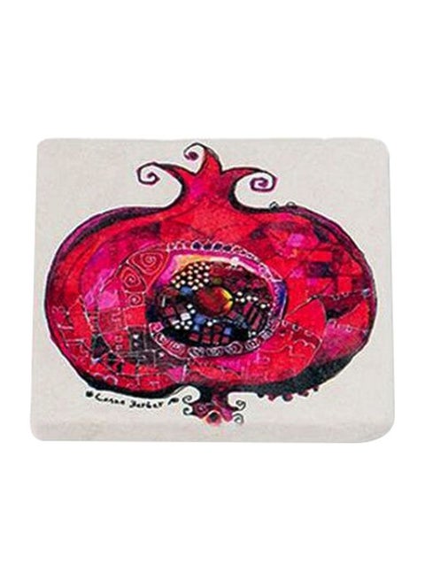 Pomegranate Printed Limbra Natural Stone Coaster Red/White/Black 10x10cm