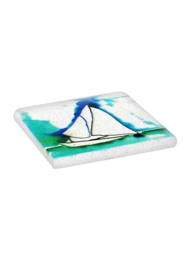 Biggdesign Sailing Printed Limbra Natural Stone Coaster White/Blue/Green 10x10cm  - Image 1
