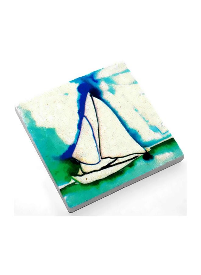Biggdesign Sailing Printed Limbra Natural Stone Coaster White/Blue/Green 10x10cm  - Image 2