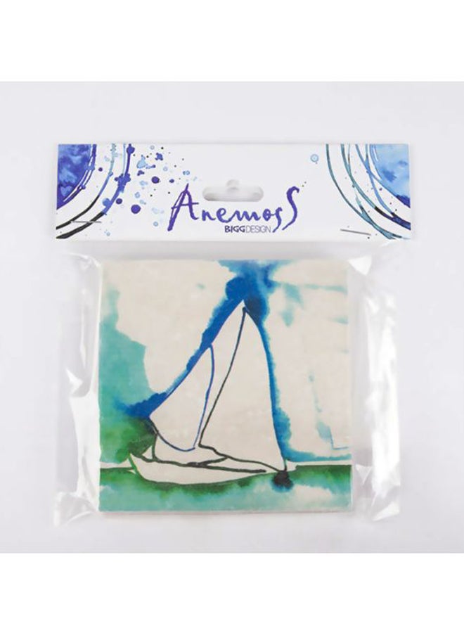 Biggdesign Sailing Printed Limbra Natural Stone Coaster White/Blue/Green 10x10cm  - Image 4