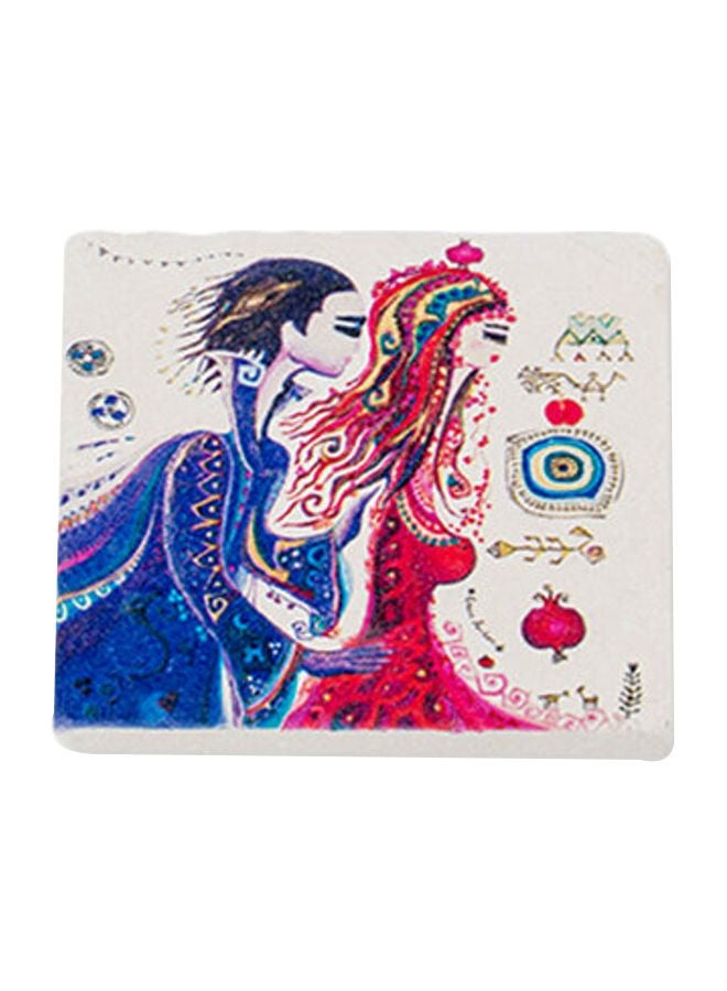 Biggdesign - Hittite Bride Themed Limbra Natural Stone Coaster White/Blue/Red 10x10cm - Image 1