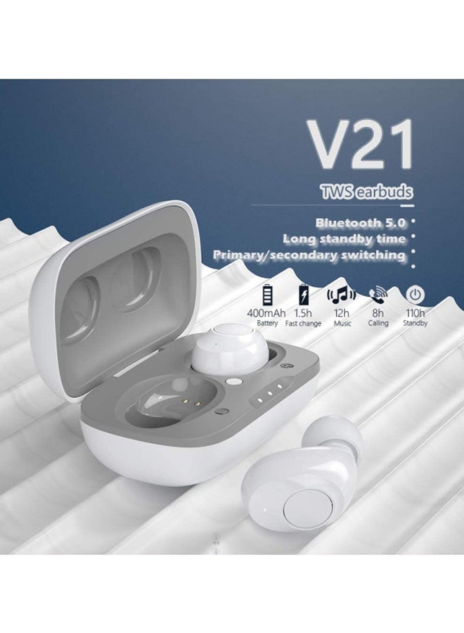 دبليو كيه سماعة أذن داخلية TWS تعمل بالبلوتوث مع علبة شحن أبيض/رمادي - Image 2