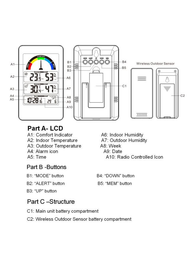 فان جو - مسجل حرارة ورطوبة رقمي مع جهاز استشعار لاسلكي أبيض Digital Hygro Thermograph (2x8x13.5 cm), Sensor (9x2.3x4 cm) - Image 1