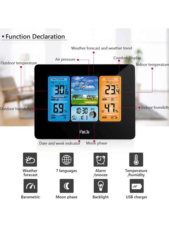 FanJu - Digital Hygro Thermograph With Wireless Sensor Black 17.50x7.00x13.80cm - Image 1