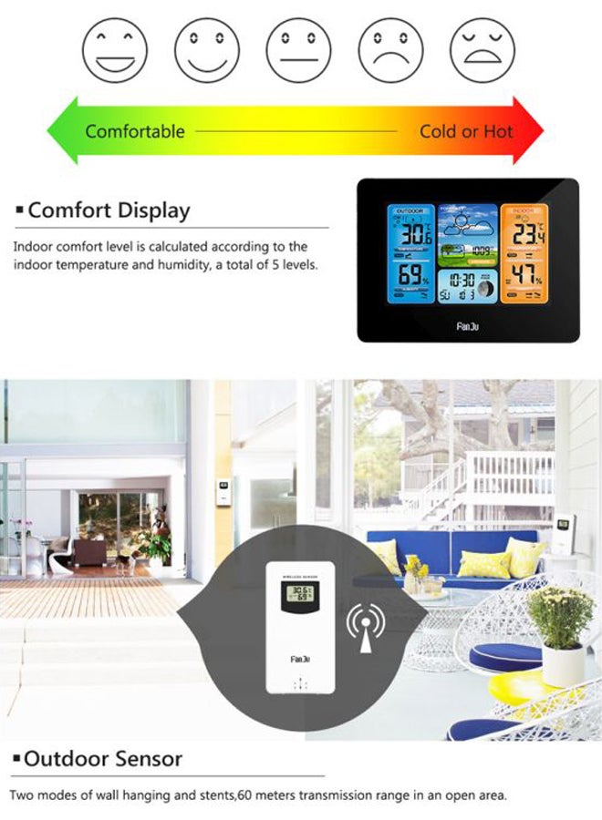 FanJu - Digital Hygro Thermograph With Wireless Sensor Black 17.50x7.00x13.80cm - Image 1