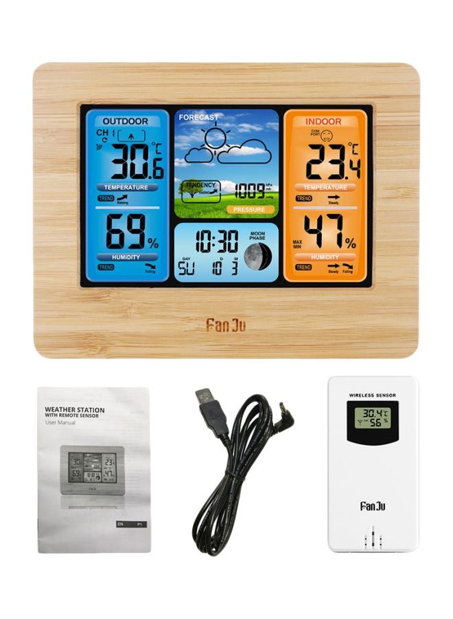 FanJu - Digital Hygro Thermograph With Wireless Sensor Wood 17.50x7.00x13.80cm - Image 1