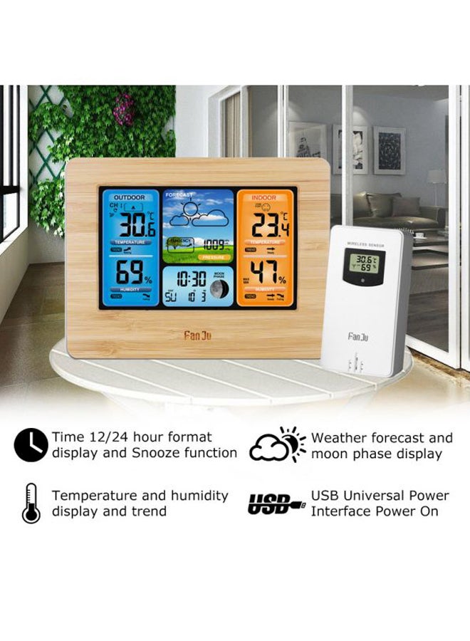 FanJu - Digital Hygro Thermograph With Wireless Sensor Wood 17.50x7.00x13.80cm - Image 1