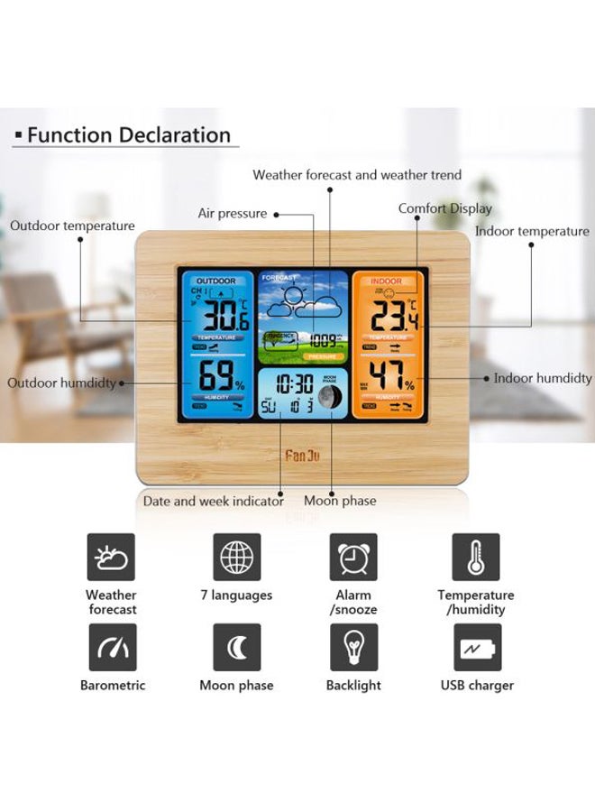 FanJu - Digital Hygro Thermograph With Wireless Sensor Wood 17.50x7.00x13.80cm - Image 1
