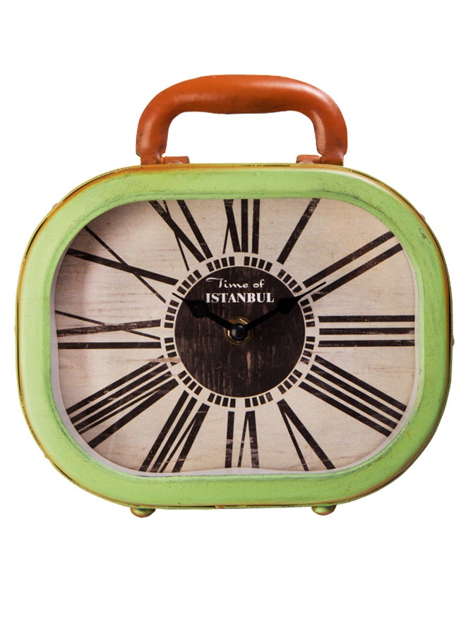 Xoom Suitcase Design Decorative Desktop Clock Beige/Black/Green 20.8 x 6.8cm - Image 1