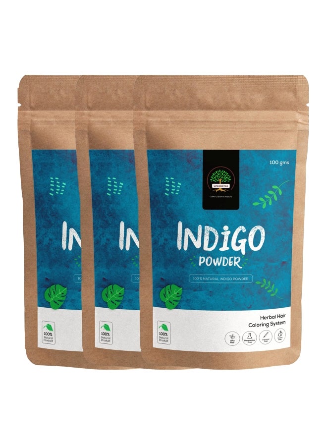 Green Tree - Pack Of 3 Herbal Hair Colour Powder Indigo 3x100grams - Image 1