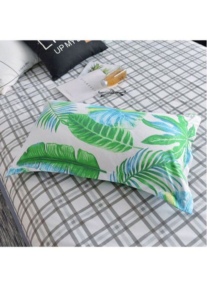 Beauenty 4-Piece Leaves Printed Bedding Set Polyester White/Grey/Green - Image 2