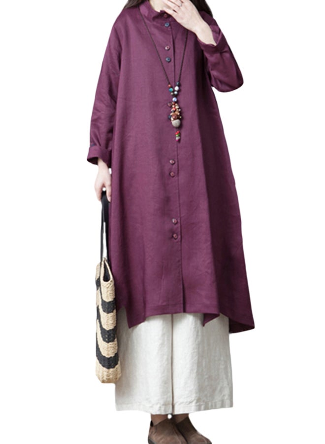 Solid Button Detail Shirt Dress Purple  - Image 1