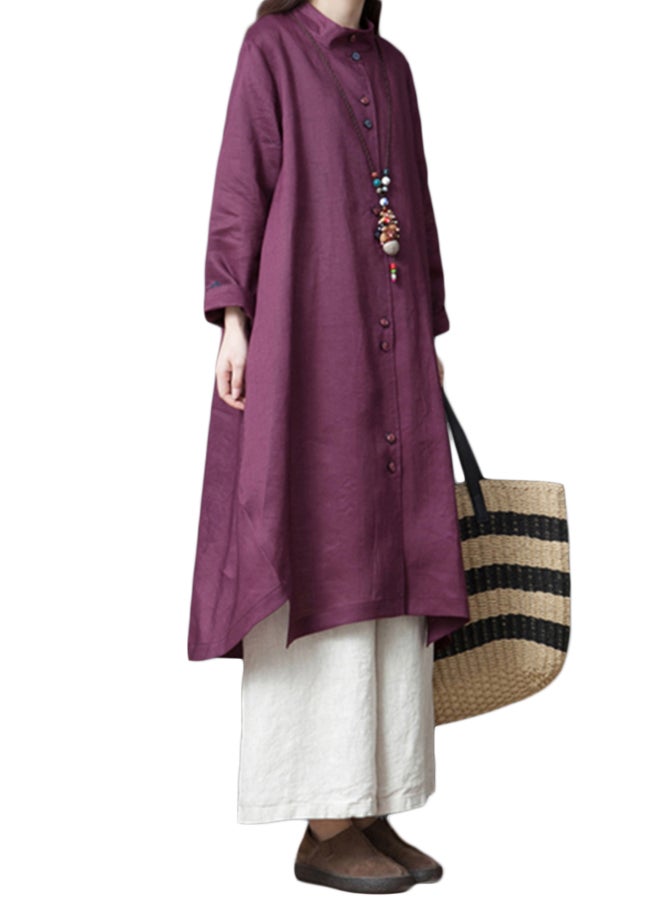 Solid Button Detail Shirt Dress Purple  - Image 3