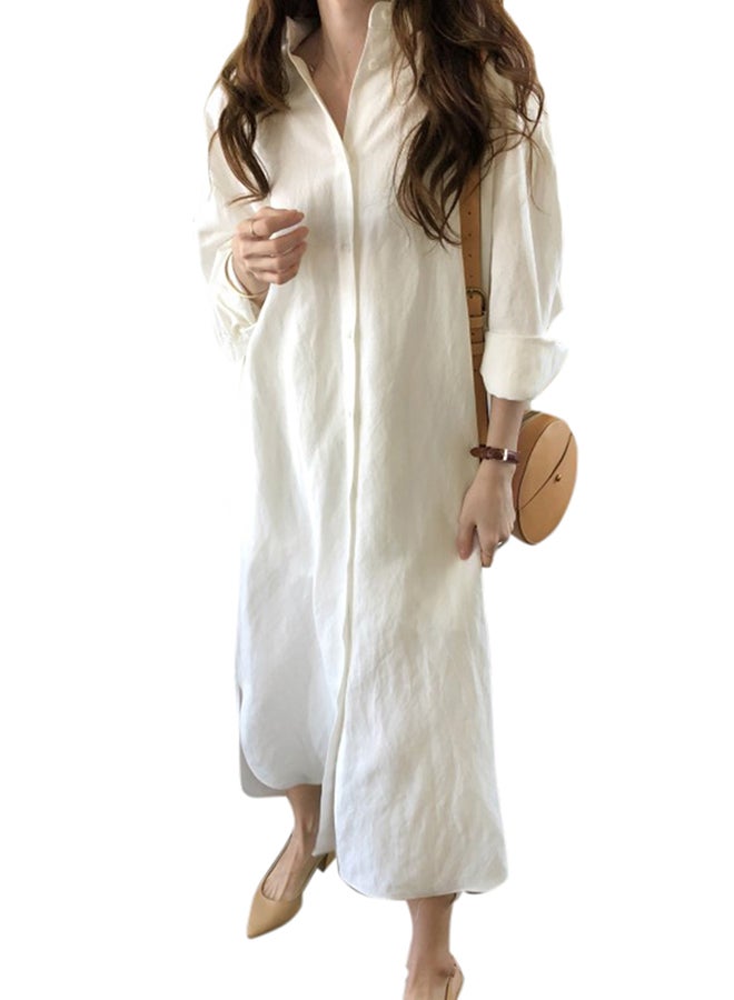 Solid Shirt Dress White  - Image 1