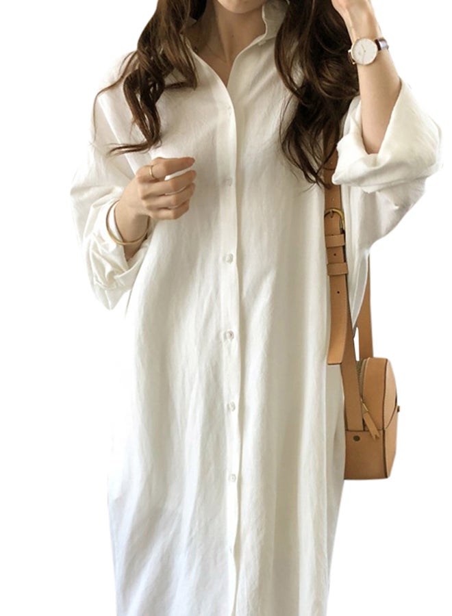 Solid Shirt Dress White  - Image 3