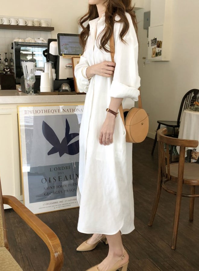 Solid Shirt Dress White  - Image 4