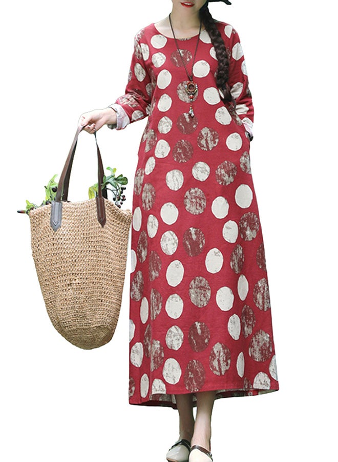 Polka Dot Side Pocket Dress Red - Image 1