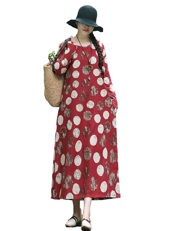 Polka Dot Side Pocket Dress Red - Image 2