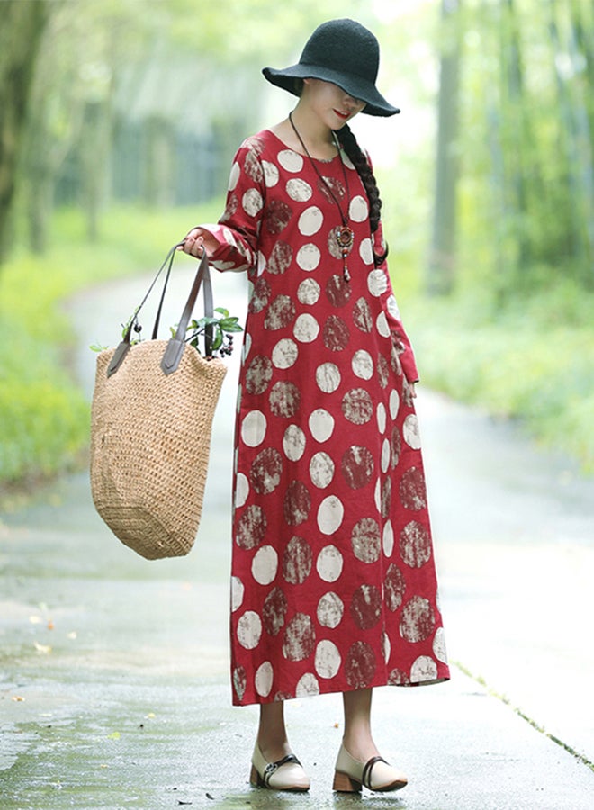 Polka Dot Side Pocket Dress Red - Image 4