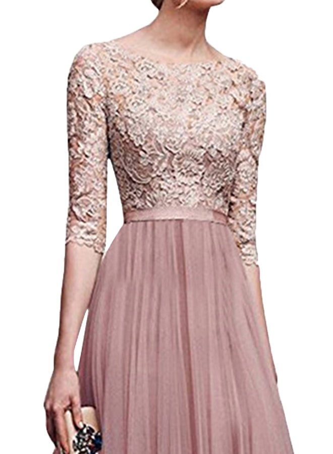 Lace Detailed Bodice Maxi Dress Apricot  - Image 3