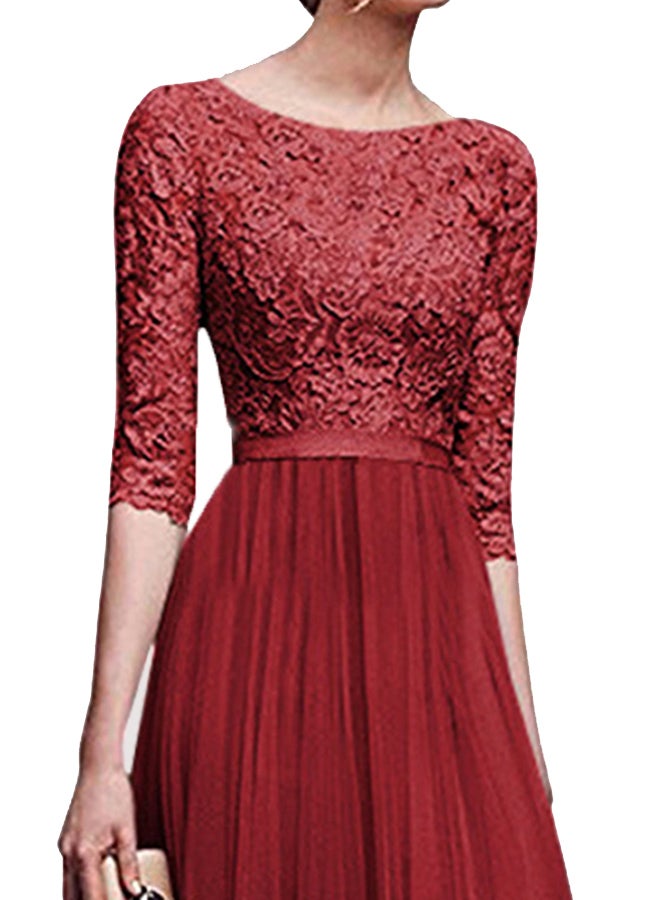 Lace Detailed Bodice Maxi Dress Burgundy - Image 3