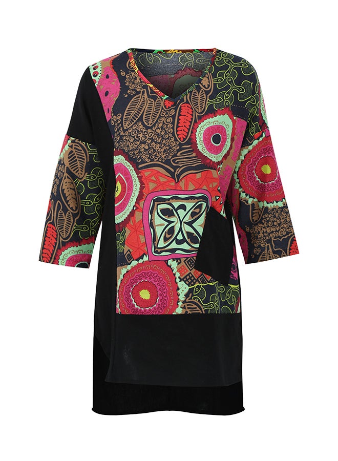 Abstract Print Low High Dress Black  - Image 1