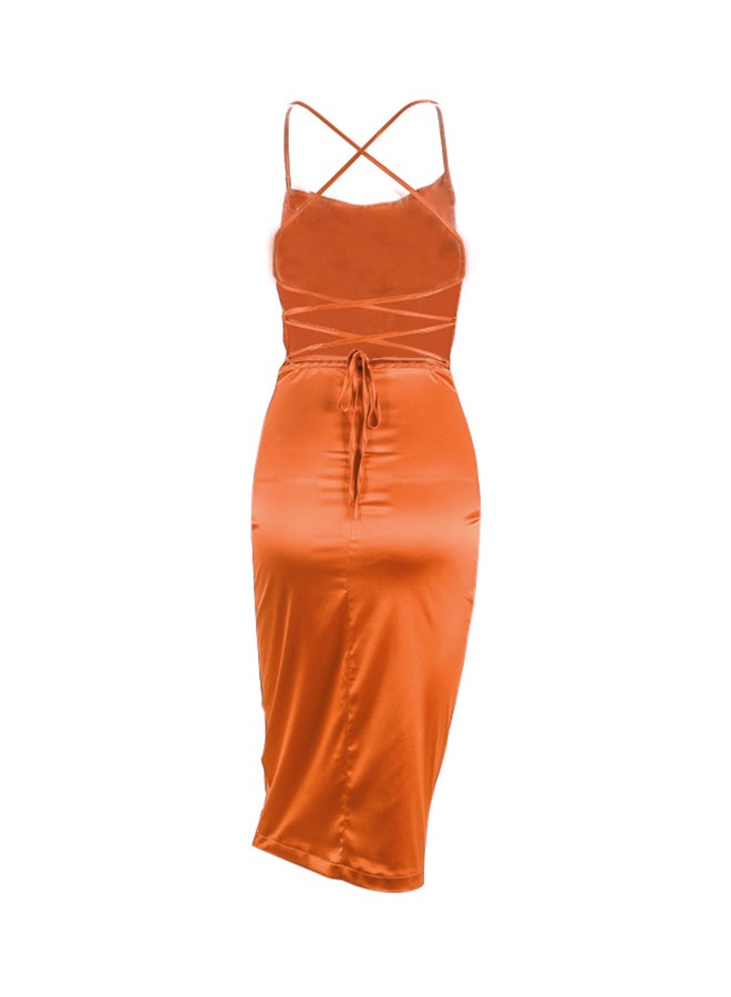 Backless Slash Neck Bodycon Dress Orange  - Image 2